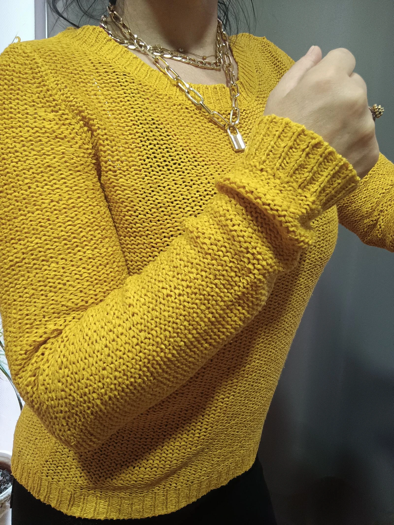 Pull moutarde en maille ajourée Only taille XS